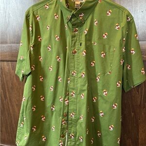 Duluth Trading Co Green Button Down Shirt with Fun Print